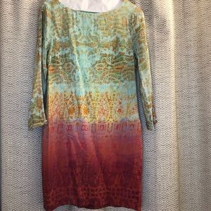 Maeve multicolor satin 3 quarter sleeve work dress